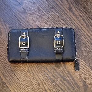 Black Coach Leather Wallet with Buckle Details